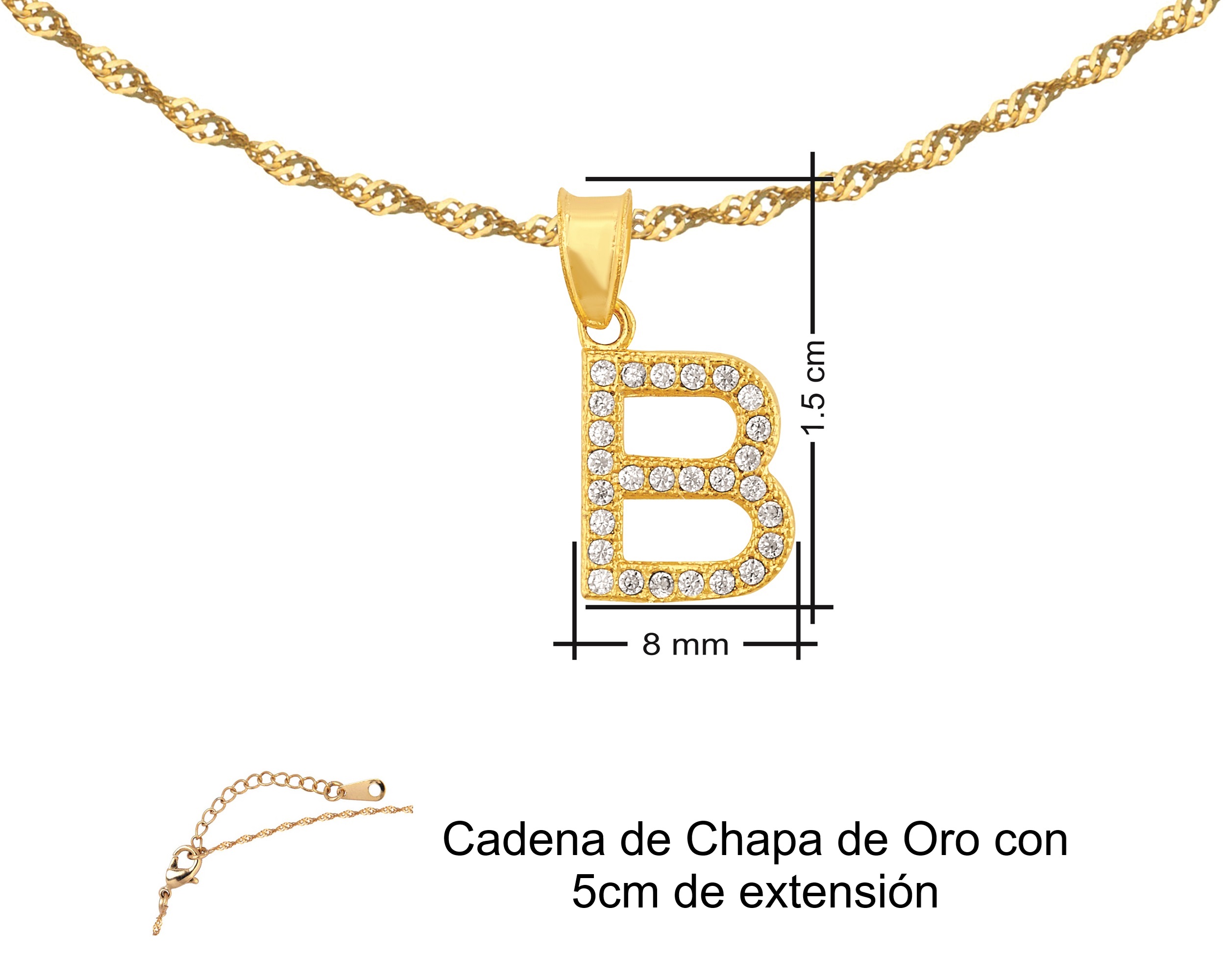 Collar Gargantilla Chapa de Oro 18K Horoz inicial "B" 45cm SH84