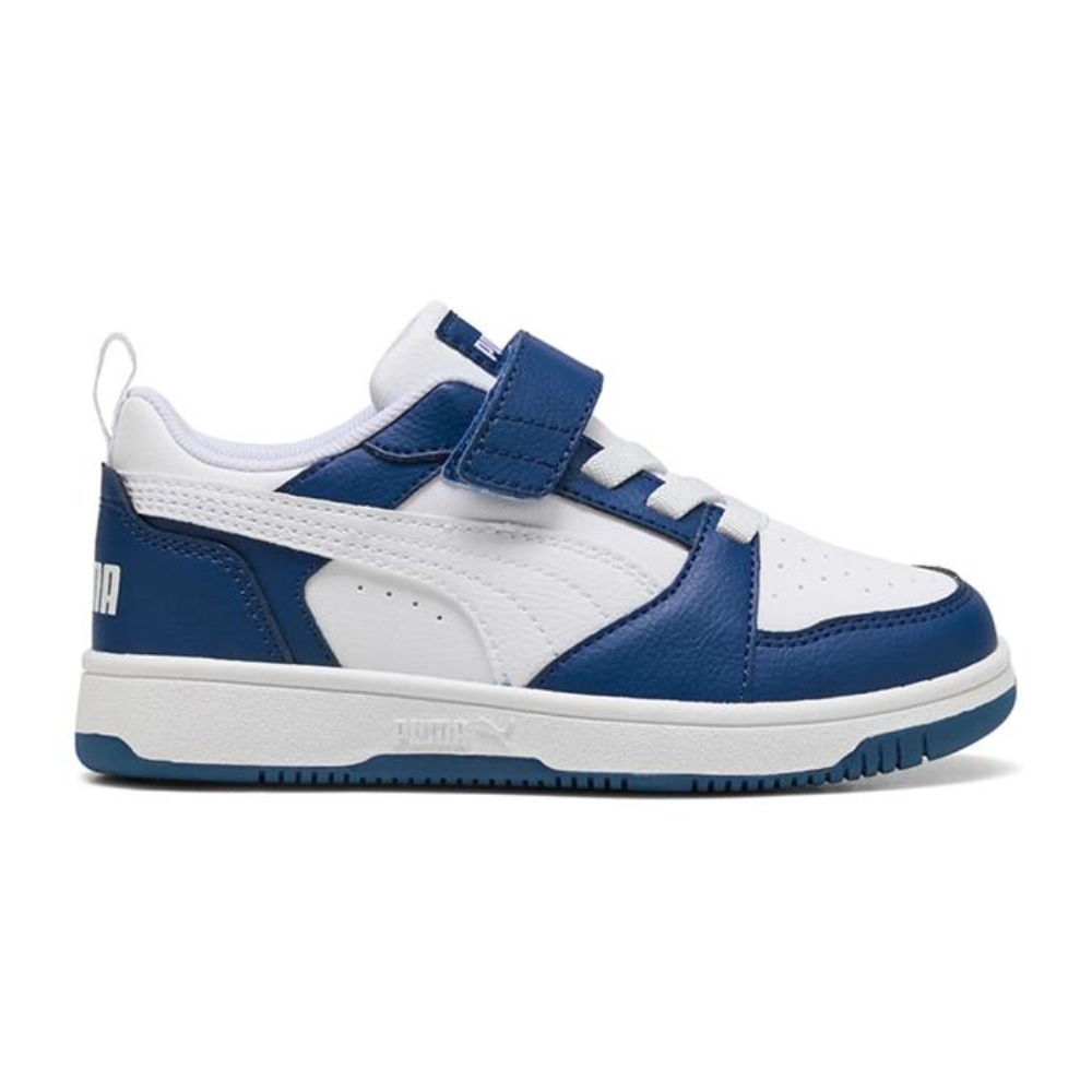 Tenis Puma Rebound V6 Low AC+PS Azul-Blanco de Niños 397419 21