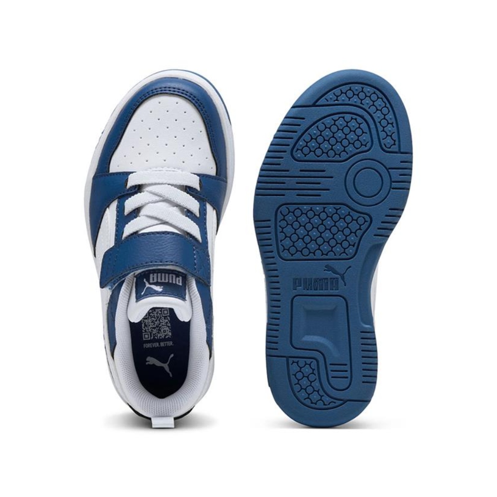 Tenis Puma Rebound V6 Low AC+PS Azul-Blanco de Niños 397419 21