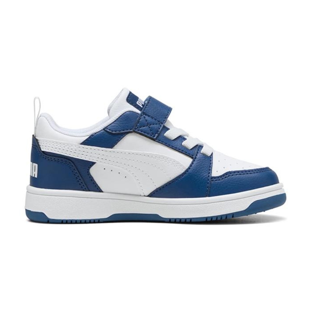 Tenis Puma Rebound V6 Low AC+PS Azul-Blanco de Niños 397419 21