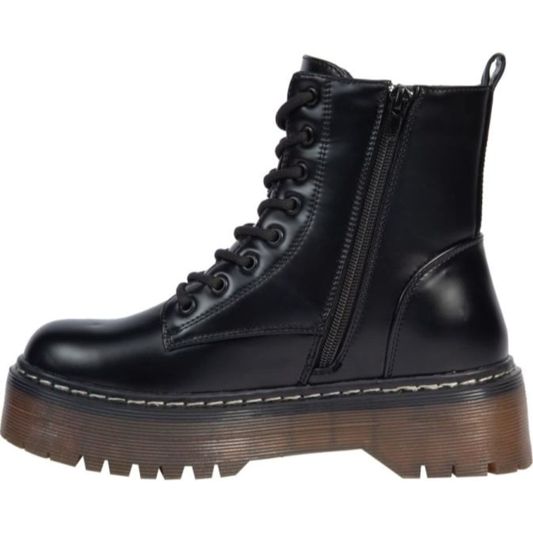 Botas para mujer, de tipo militar, con plataforma y cordones, acabado camaleón, marca Goodyear, color negro, mod. 1171861