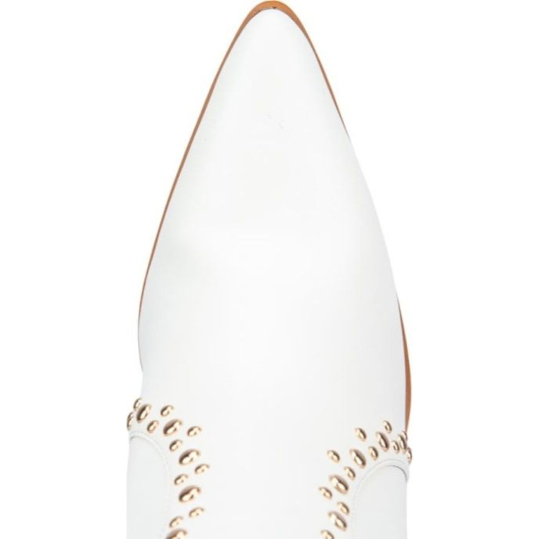 Botas para mujer, de tipo texano, con tacón alto y estoperoles dorados, cortas, con acabado napa, marca Thalia Sodi, color blanco, mod. 1173110