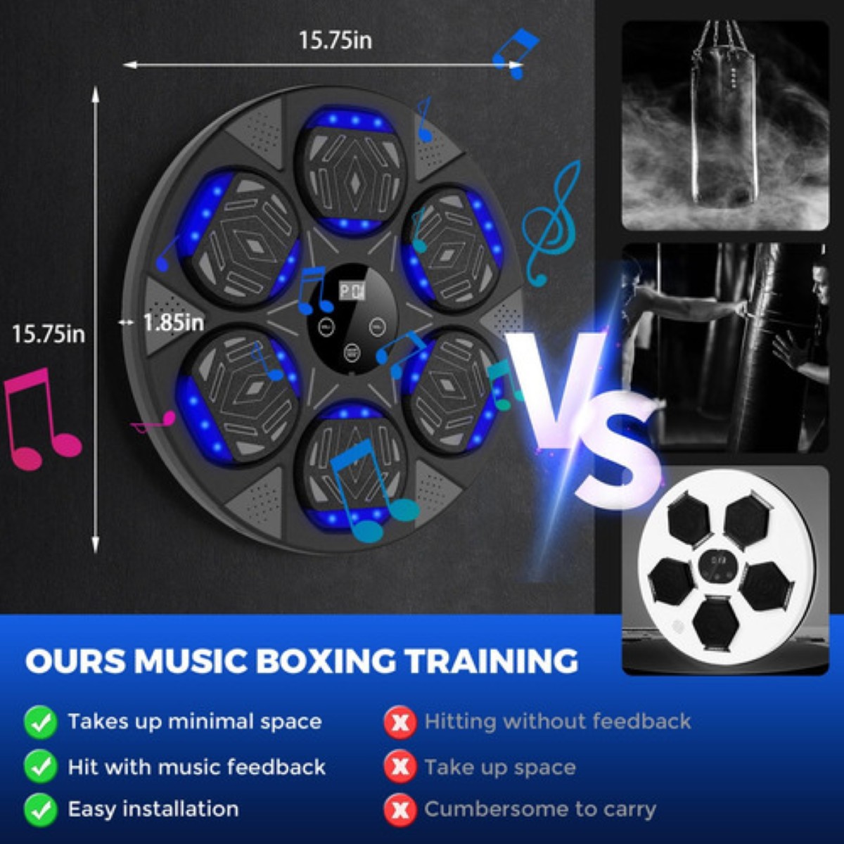Máquina De Boxeo Música Equipo De Box Electronico Con Guante negro