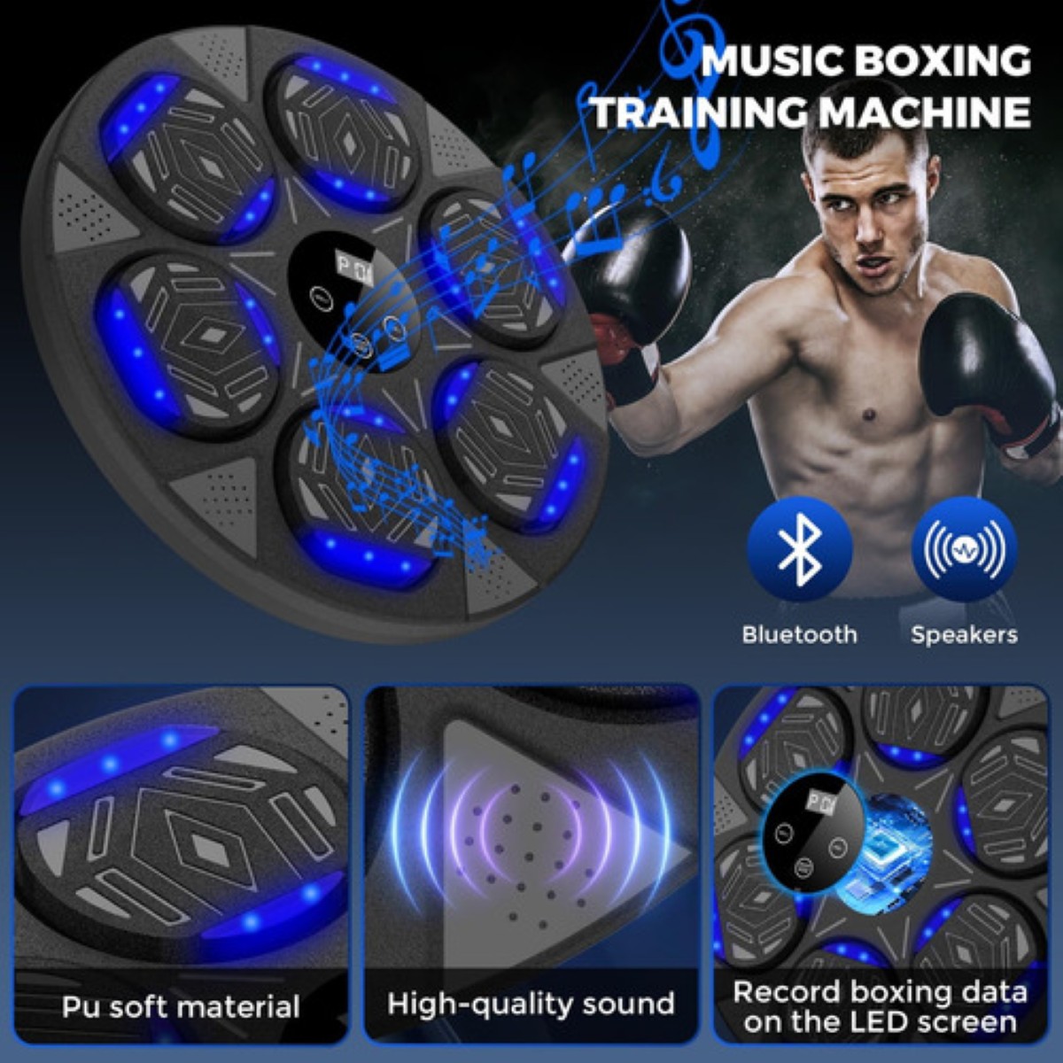 Máquina De Boxeo Música Equipo De Box Electronico Con Guante negro