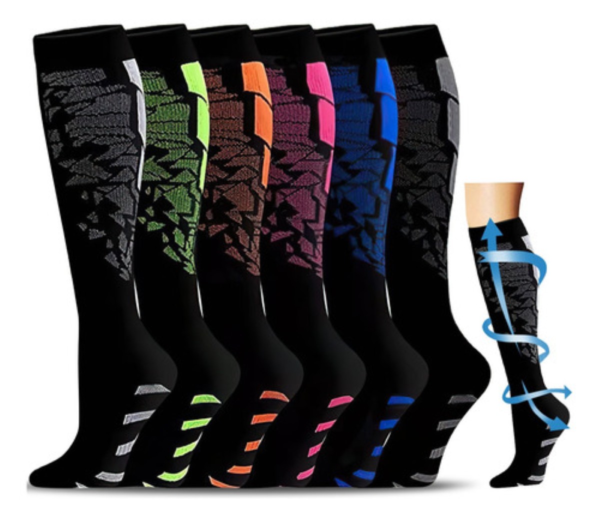 Calcetines Largos De Compresión Deportivos Unisex Negro Talla:L/XL