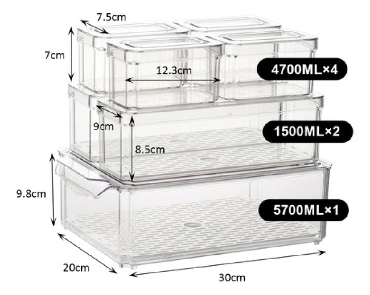 Organizador Refrigerador Cocina Set 7 Contenedores Con Tapa TRANSPARENTE