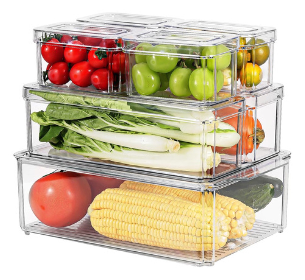 Organizador Refrigerador Cocina Set 7 Contenedores Con Tapa TRANSPARENTE