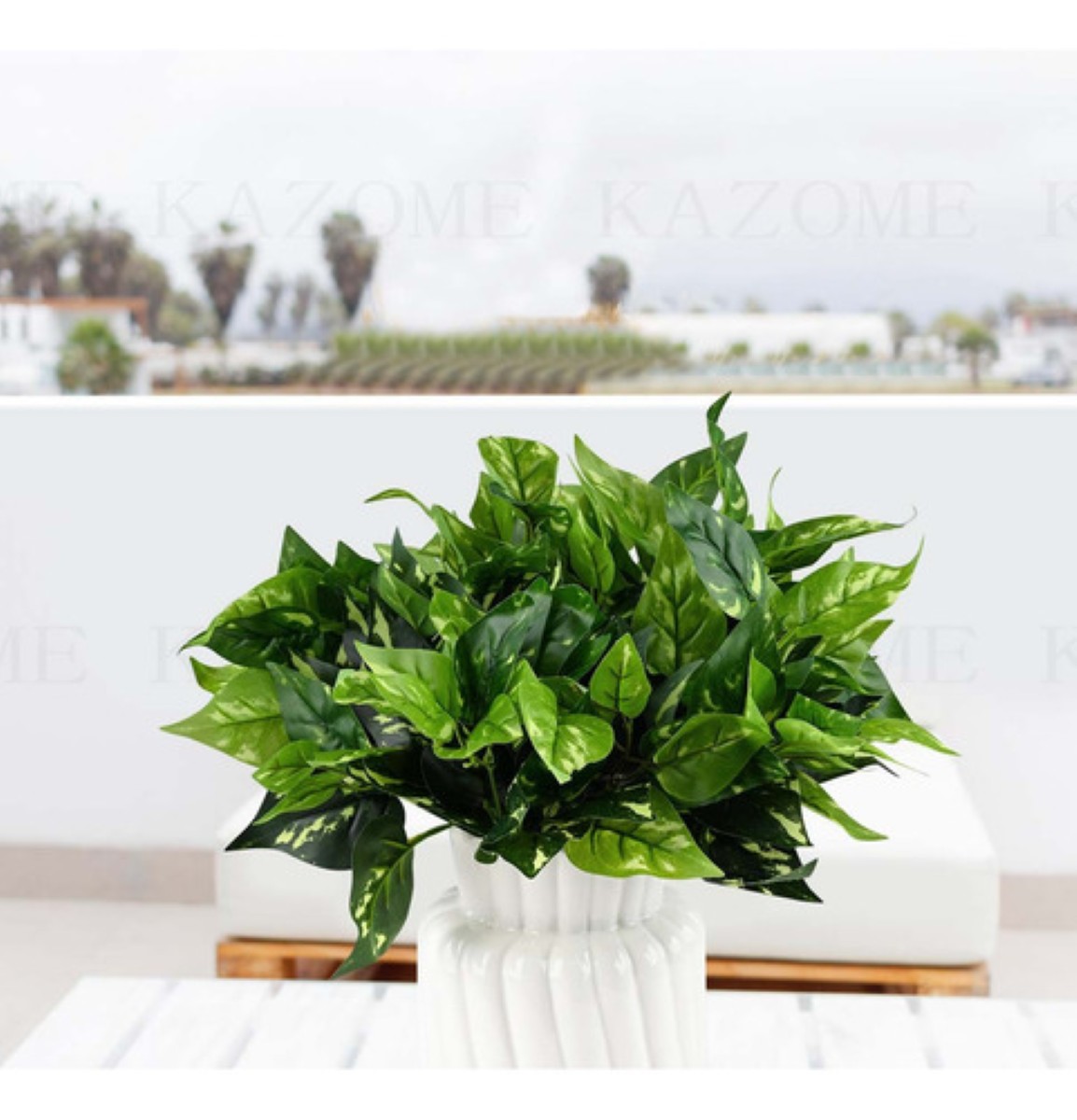 6pcs Adornos Decoracion Hogar De Plantas Artificiales Green1 hoja verde