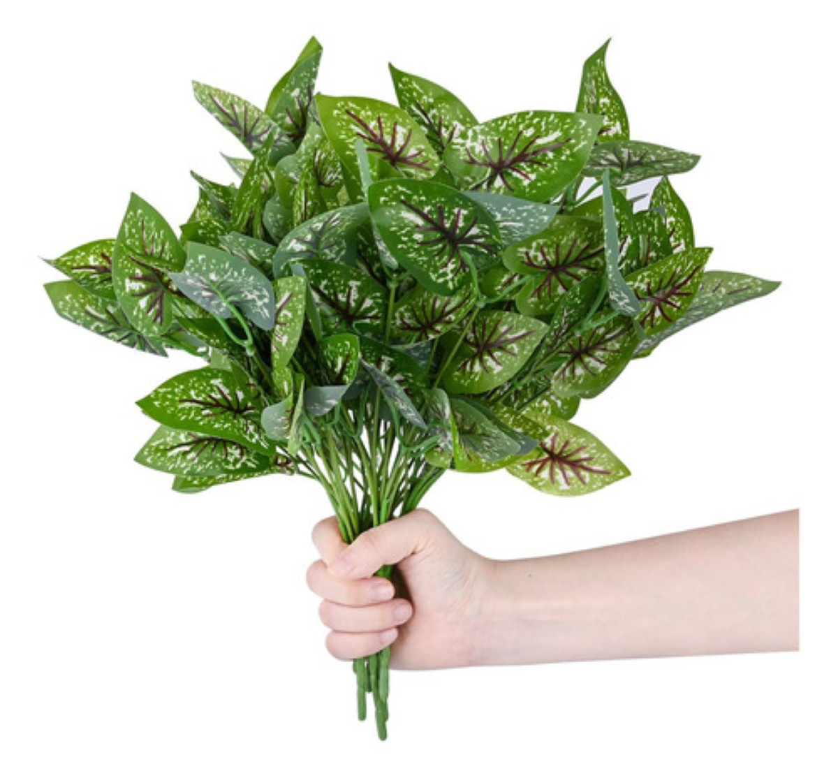 6pcs Adornos Decoracion Hogar De Plantas Artificiales Green2 hoja verde linea guinda