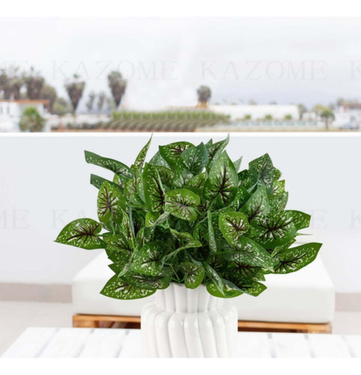 6pcs Adornos Decoracion Hogar De Plantas Artificiales Green2 hoja verde linea guinda
