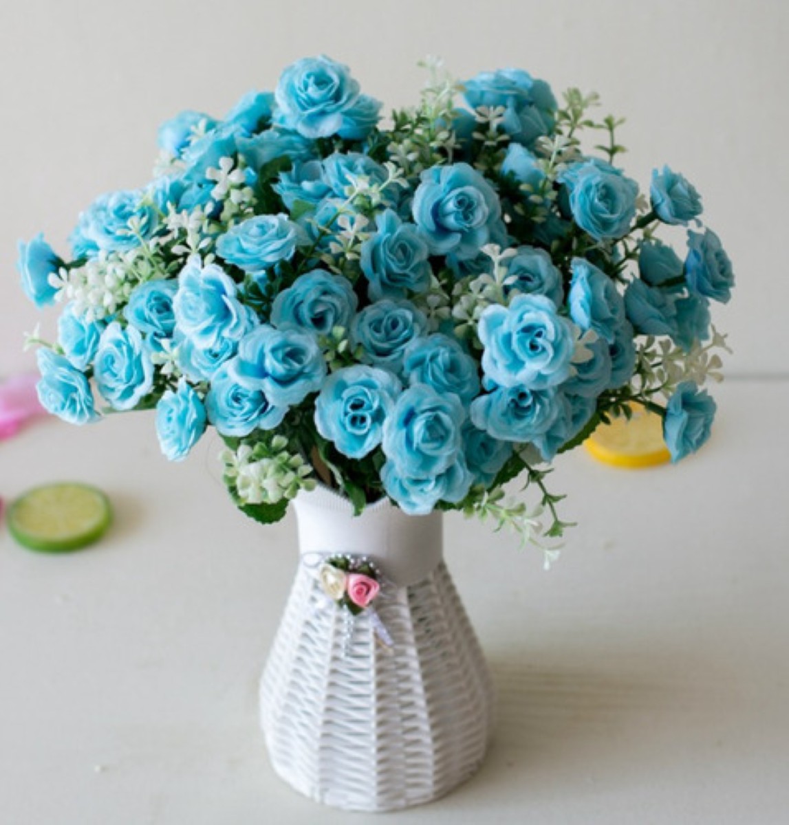 6 Ramos Flores Artificiales Rama Decoración AZUL