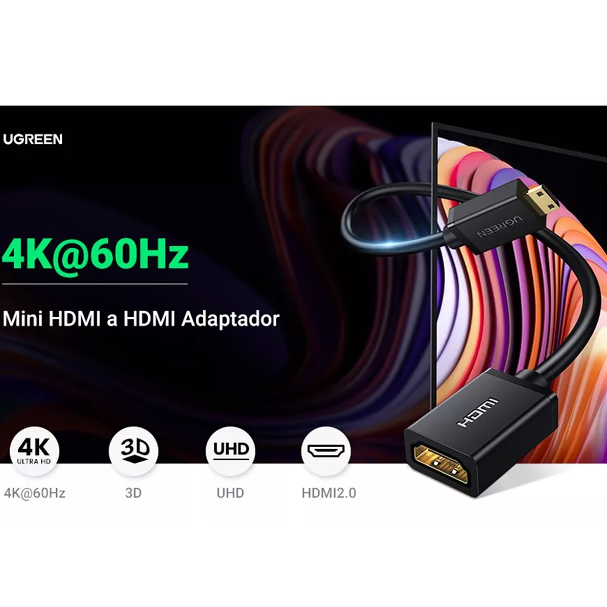 Adaptador Mini Hdmi-hdmi 18gbps 4k@60hz Hdr Tecnología 3d