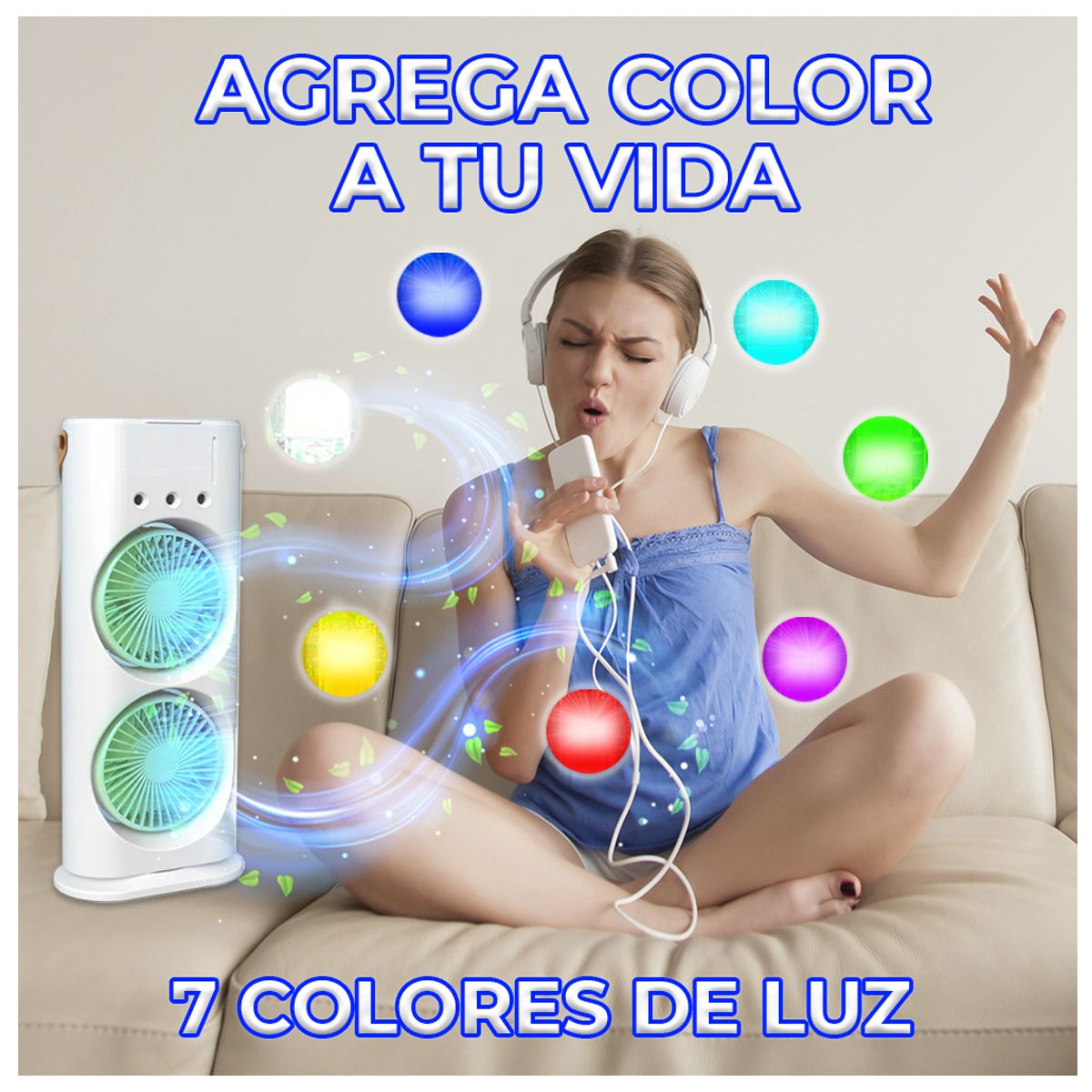 Ventilador De Torre Doble Con Efecto Humidificador Enfriador Con Base Giratoria Y Control Remoto