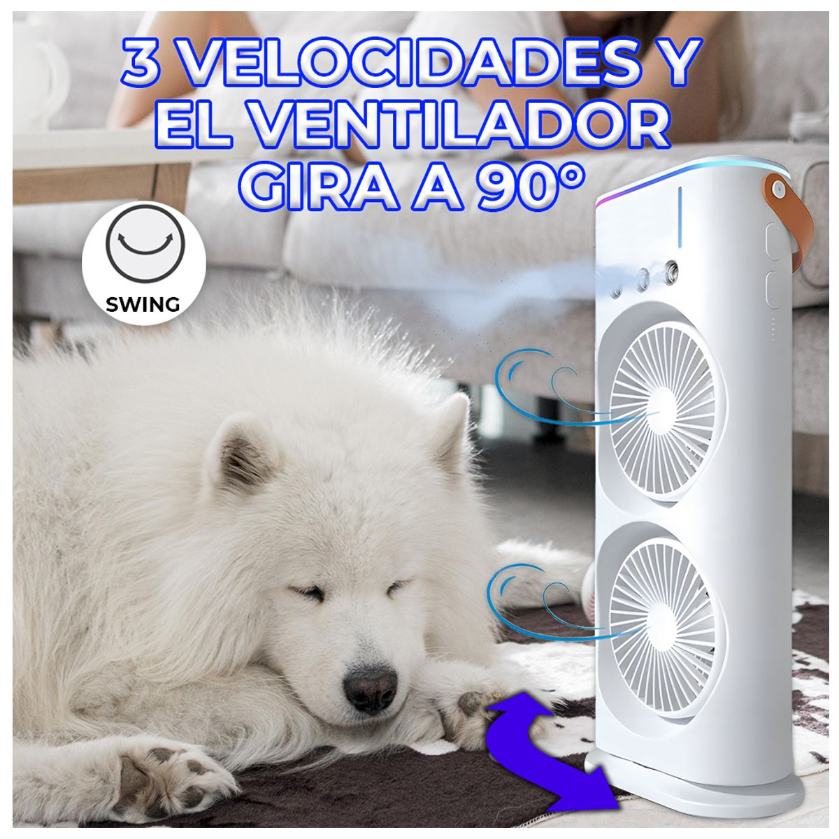 Ventilador De Torre Doble Con Efecto Humidificador Enfriador Con Base Giratoria Y Control Remoto