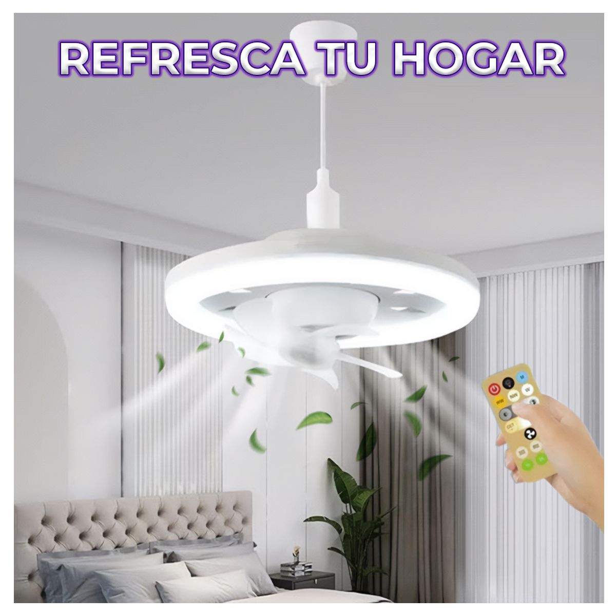 Ventilador Oscilante De Techo Con Luz Led Tres Tonos Y Control Remoto