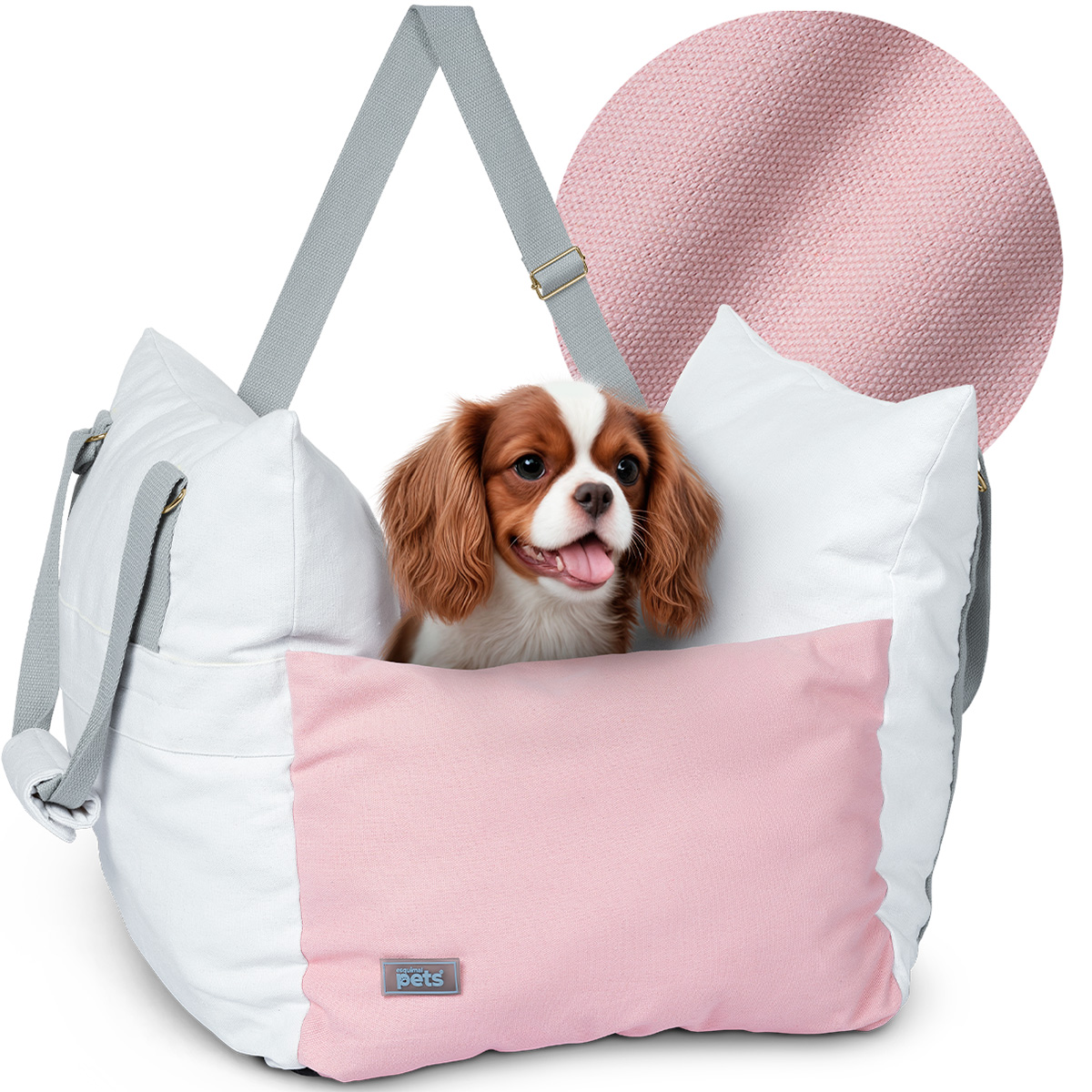 Asiento de Coche para Perro, Pequeño/ Mediano, Transportadora para Automóvil, Asiento de Seguridad Cama de Viaje para Mascotas 1plaza – Blanco / Rosa ESQUIMAL