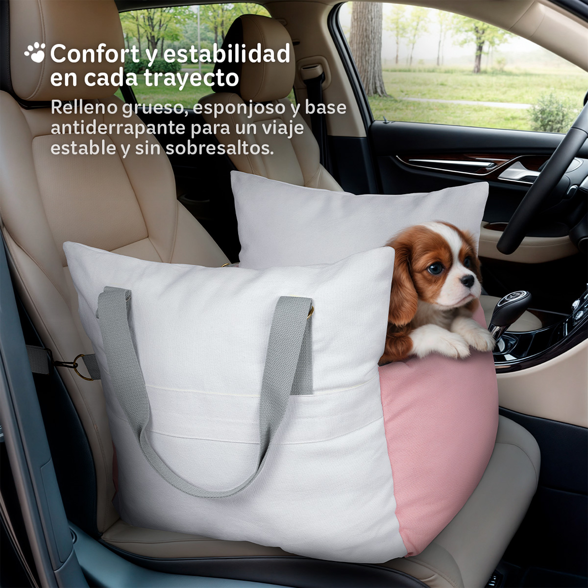 Asiento de Coche para Perro, Pequeño/ Mediano, Transportadora para Automóvil, Asiento de Seguridad Cama de Viaje para Mascotas 1plaza – Blanco / Rosa ESQUIMAL
