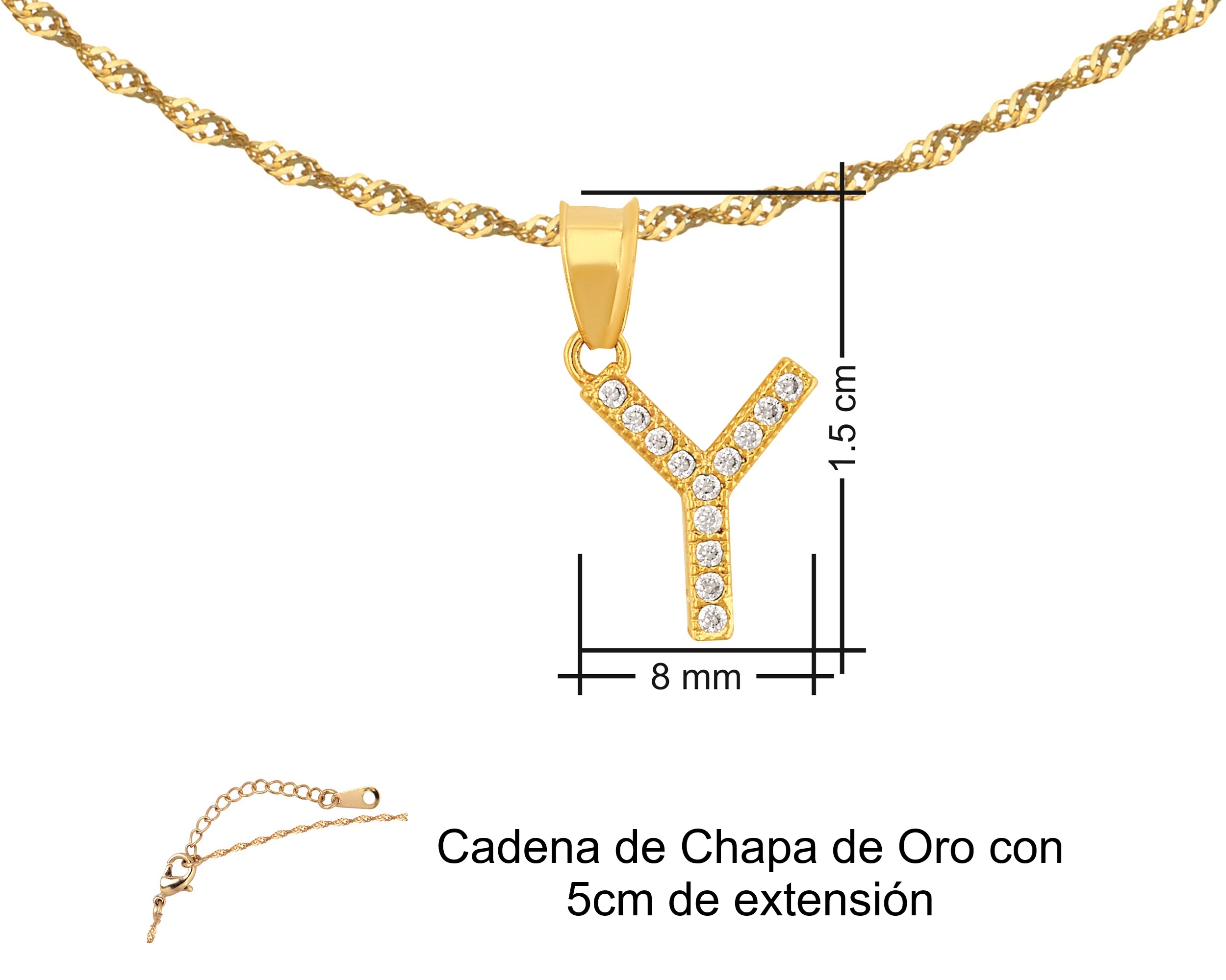 Collar Gargantilla Chapa de Oro 18K Horoz inicial "Y" 45cm SH105