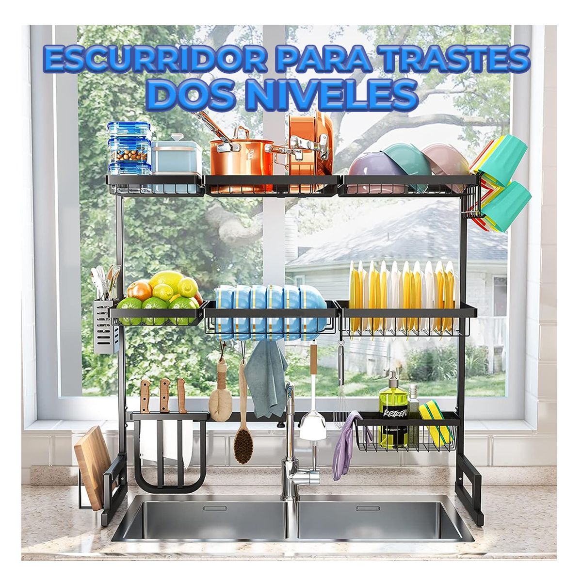 Escurridor De Trastes De Acero Inoxidable Para Sobreponer En Fregadero De 85cm Doble Piso