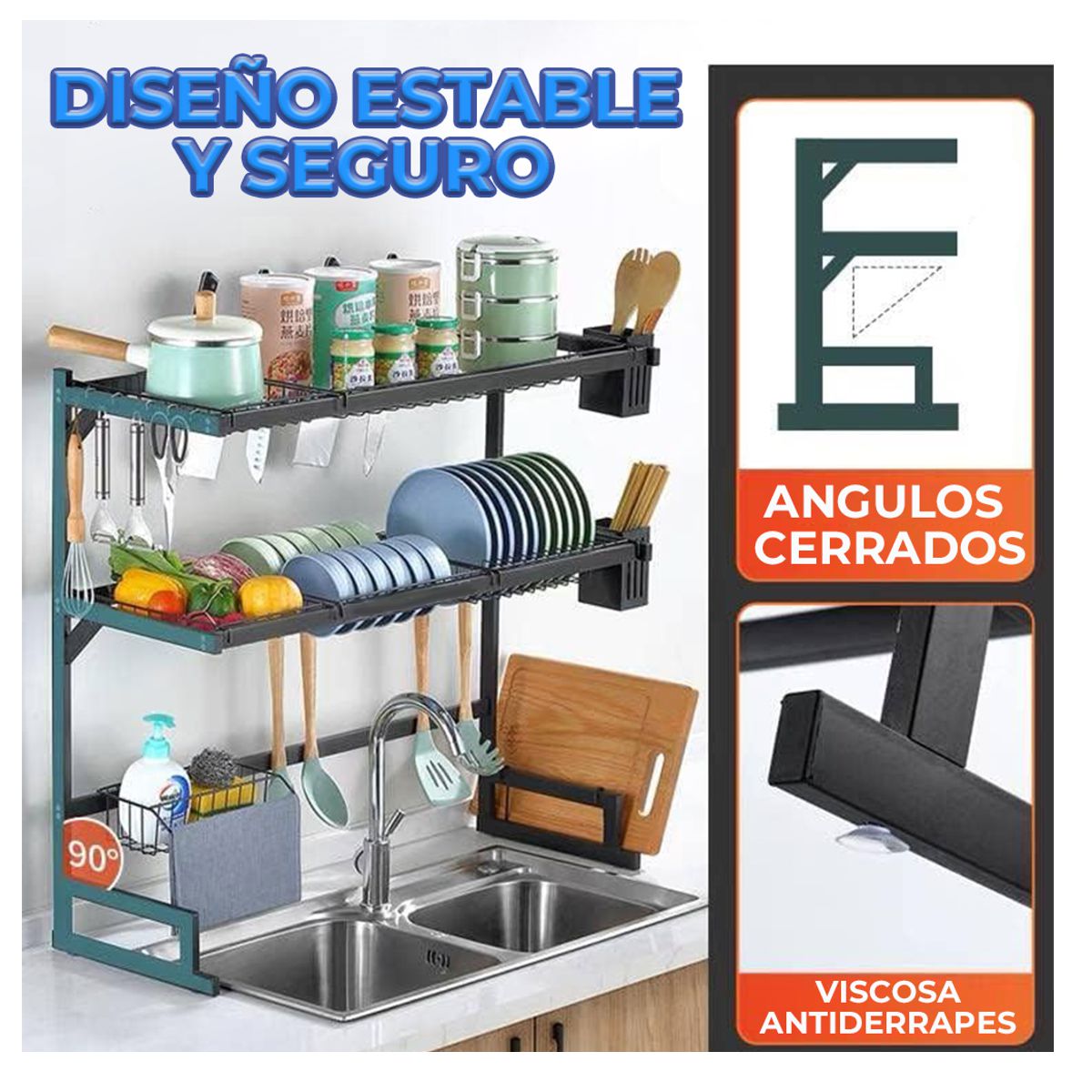 Escurridor De Trastes De Acero Inoxidable Para Sobreponer En Fregadero De 85cm Doble Piso
