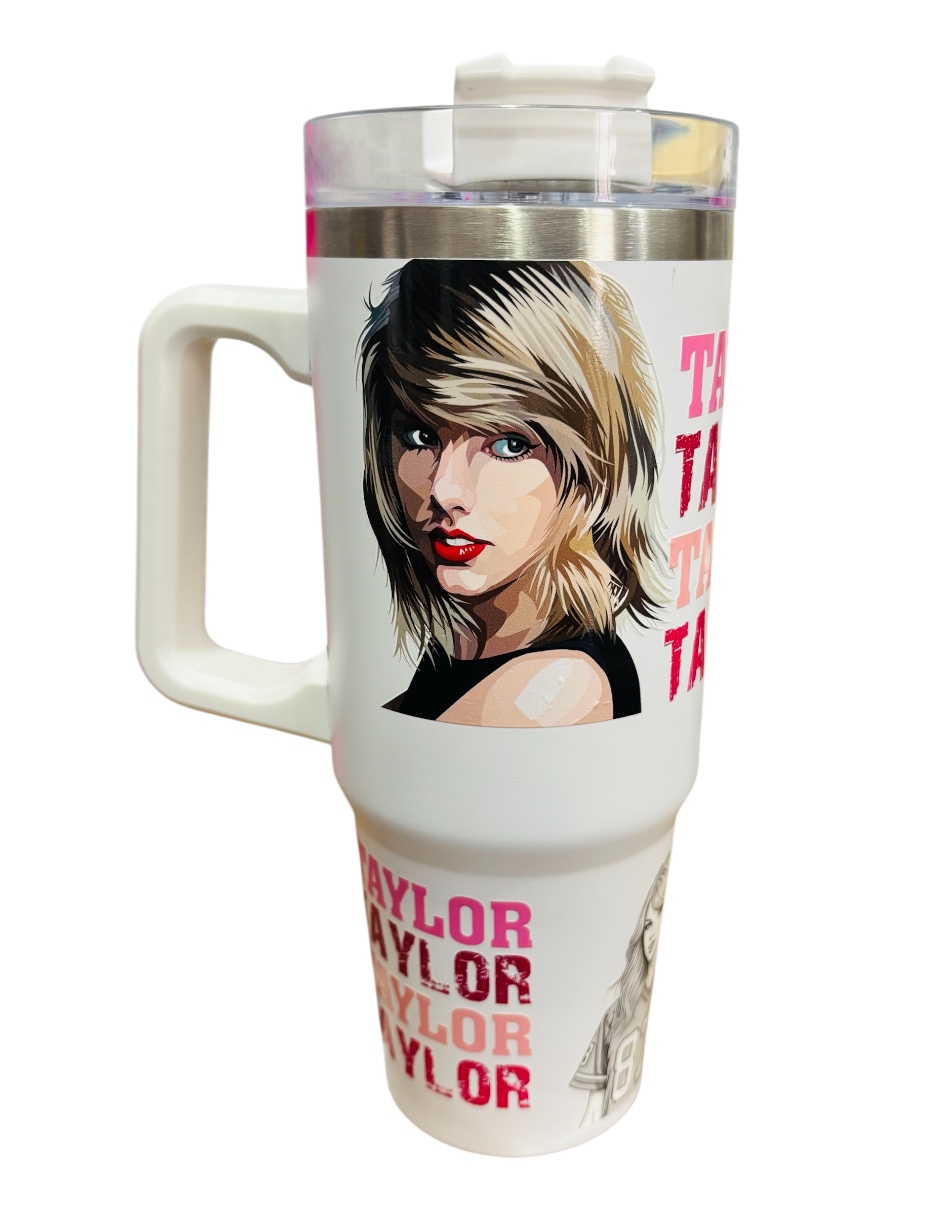 Termo de acero inoxidable Fartmex color blanco, Taylor Swift de 30 Oz