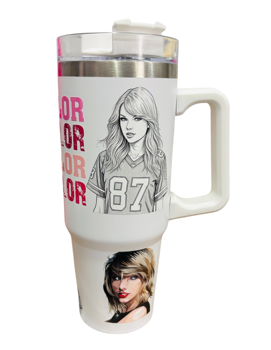 Termo de acero inoxidable Fartmex color blanco, Taylor Swift de 30 Oz