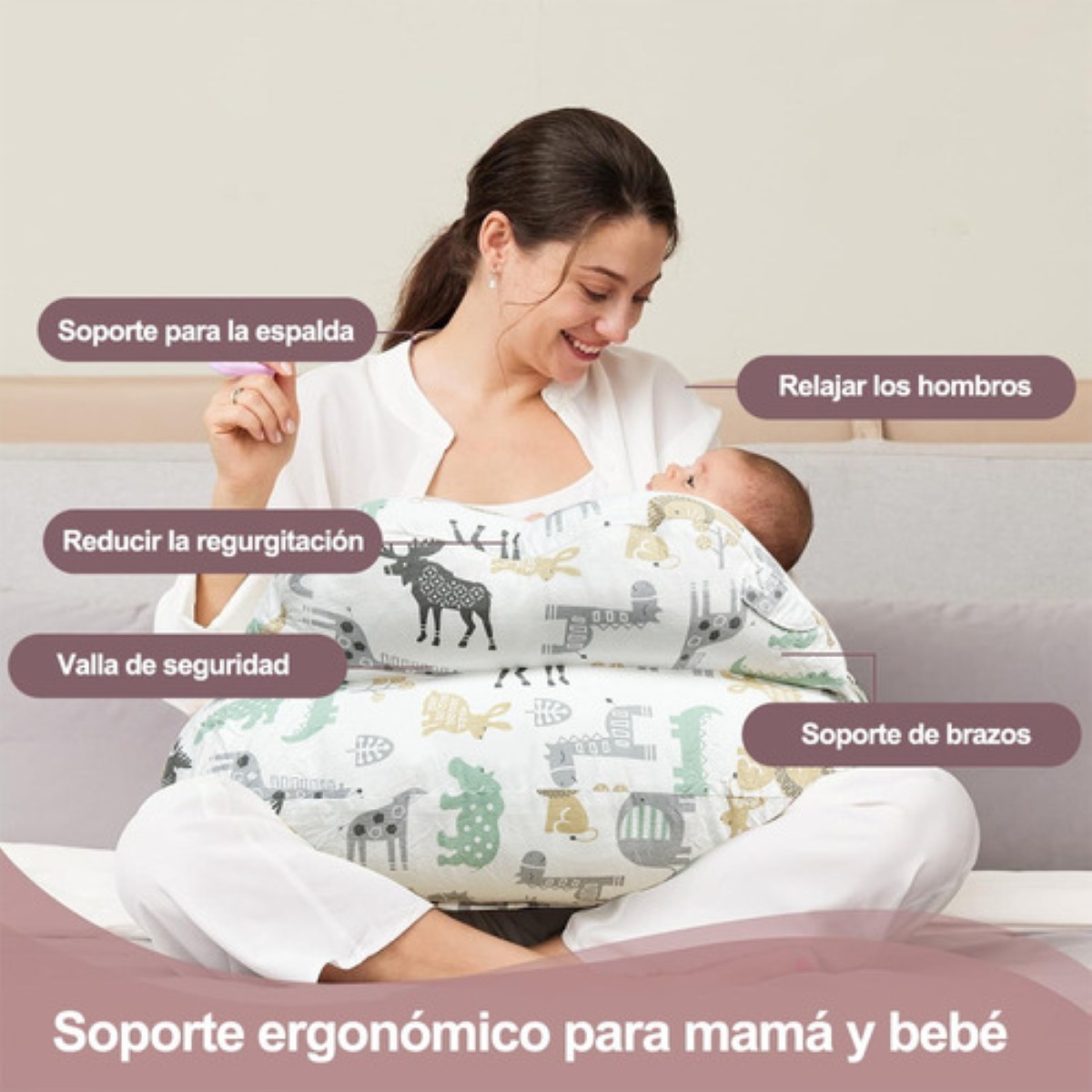 Almohada De Lactancia Extraíble Con Cinturón Ajustable Beige ANIMALES