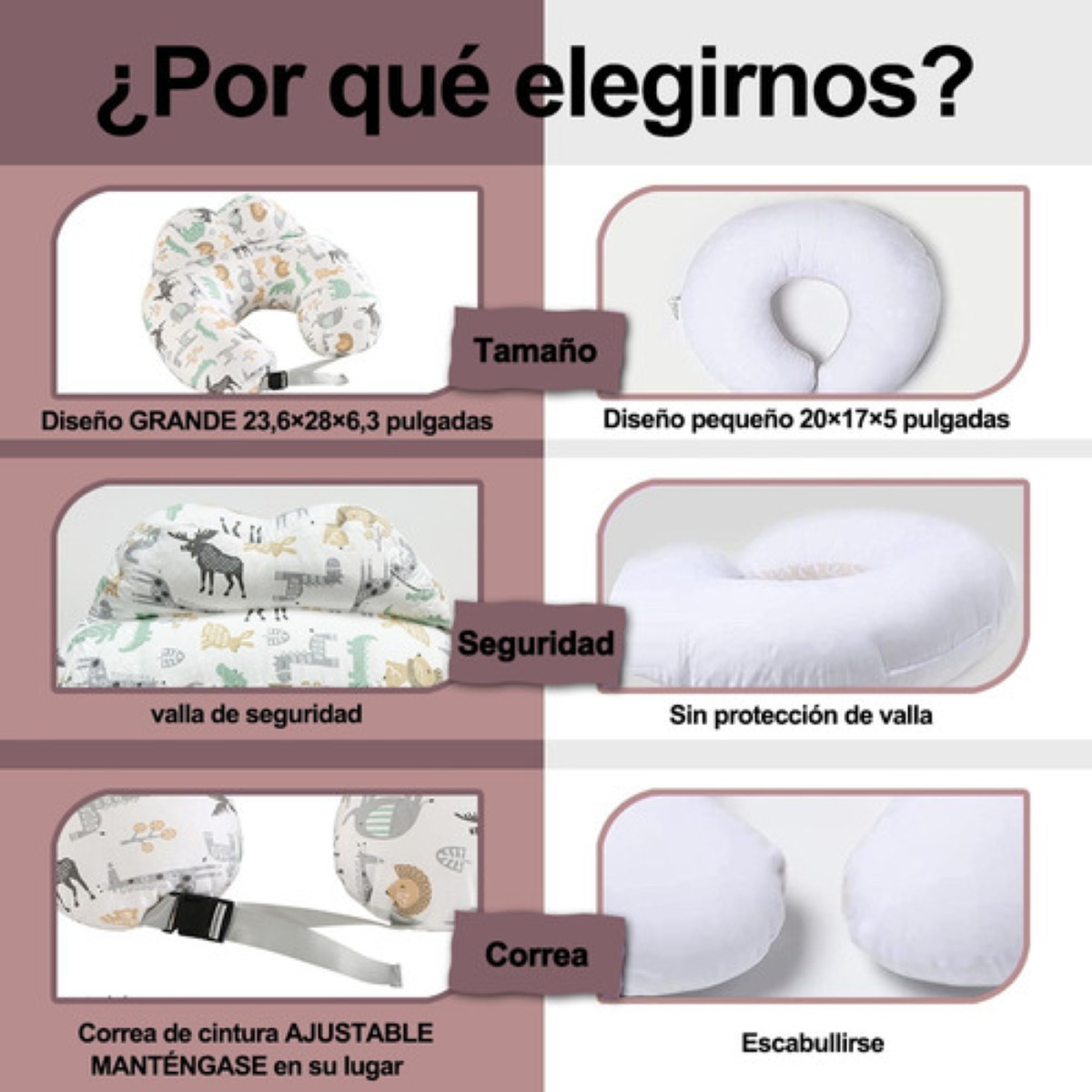 Almohada De Lactancia Extraíble Con Cinturón Ajustable Beige ANIMALES