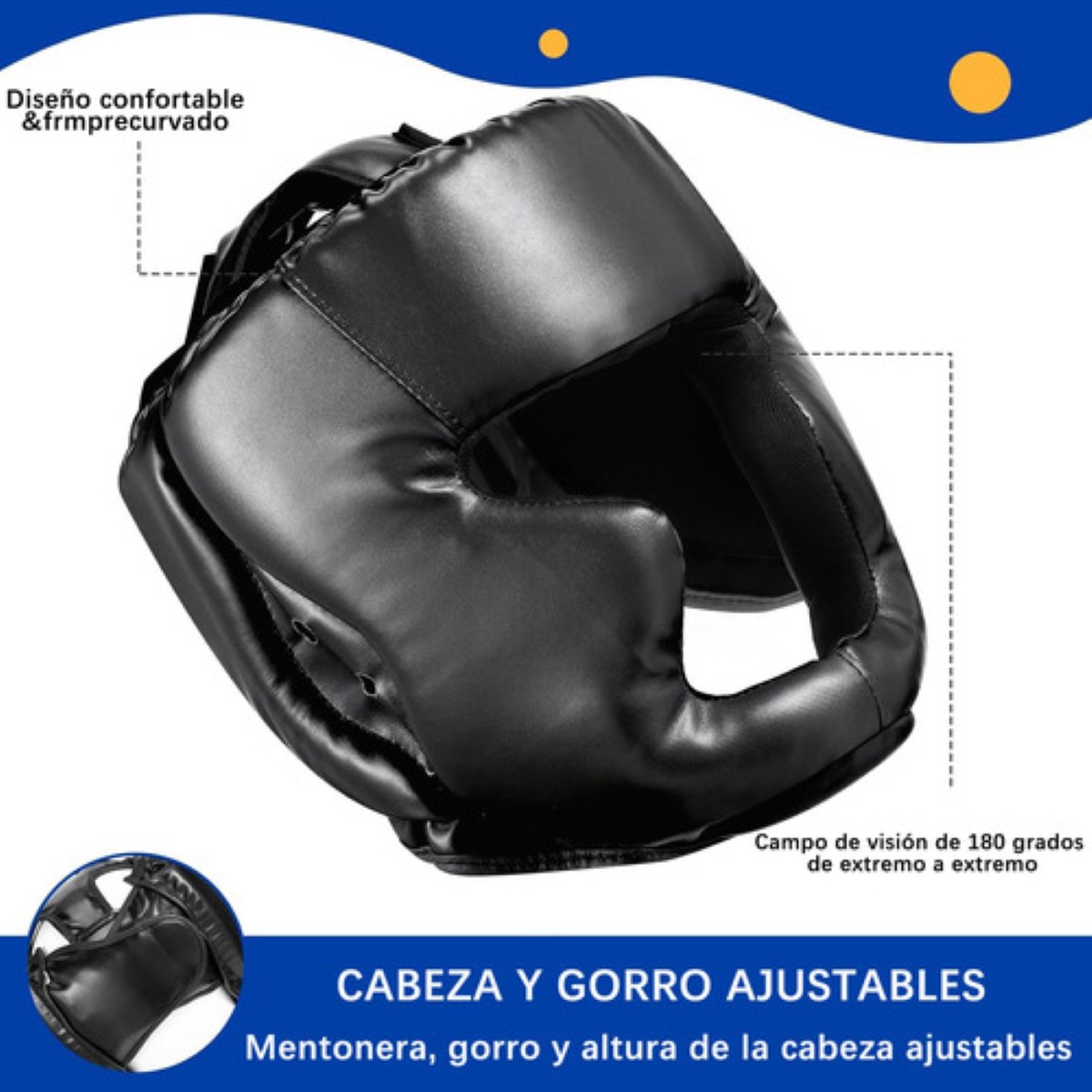Careta Casco Para Boxeo Taekwondo De Barra Protector Cabeza NEGRO