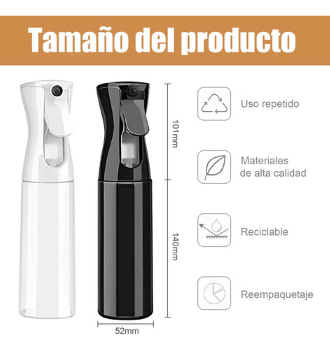 Botella Spray Atomizador De Alta Presión Peluquería 2 Pack BLANCO NEGRO