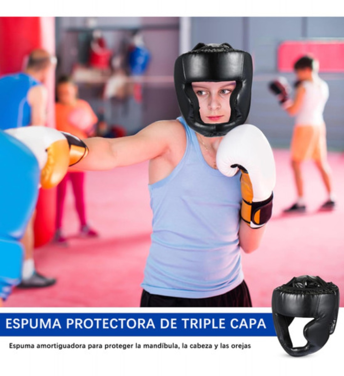 Careta Casco Para Boxeo Taekwondo De Barra Protector Cabeza NEGRO