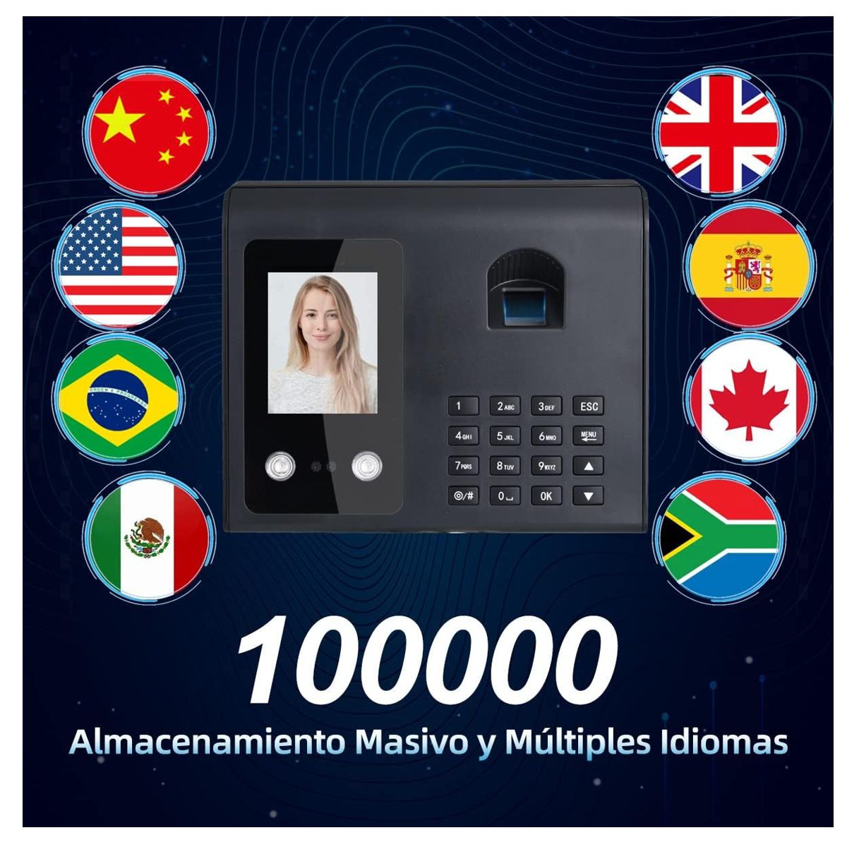 Reloj Checador Huella Digital Reconocimiento Facial Negro