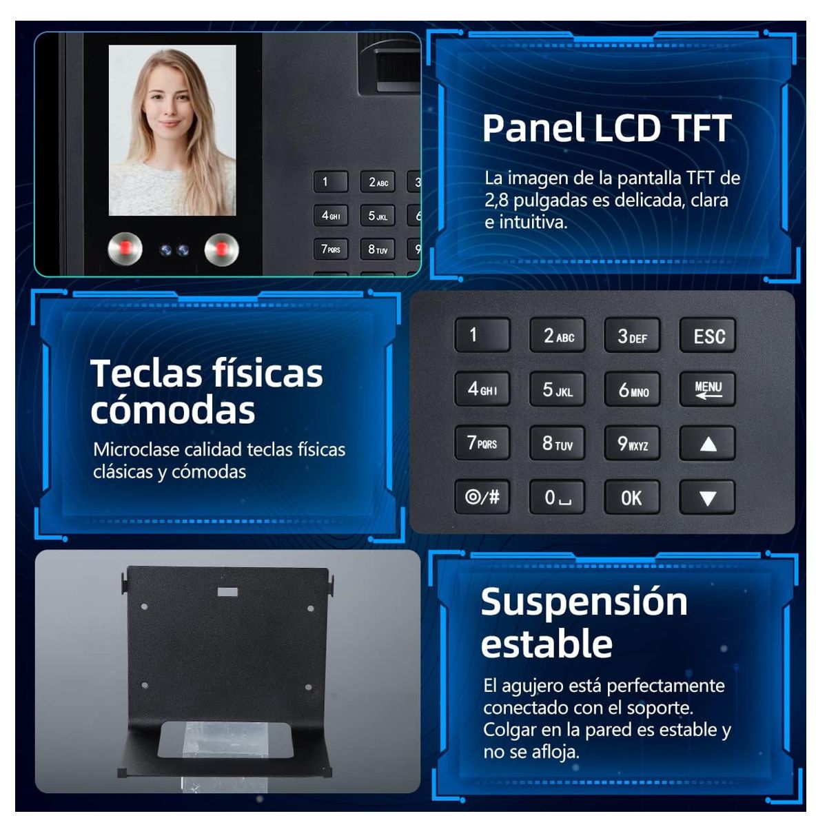 Reloj Checador Huella Digital Reconocimiento Facial Negro