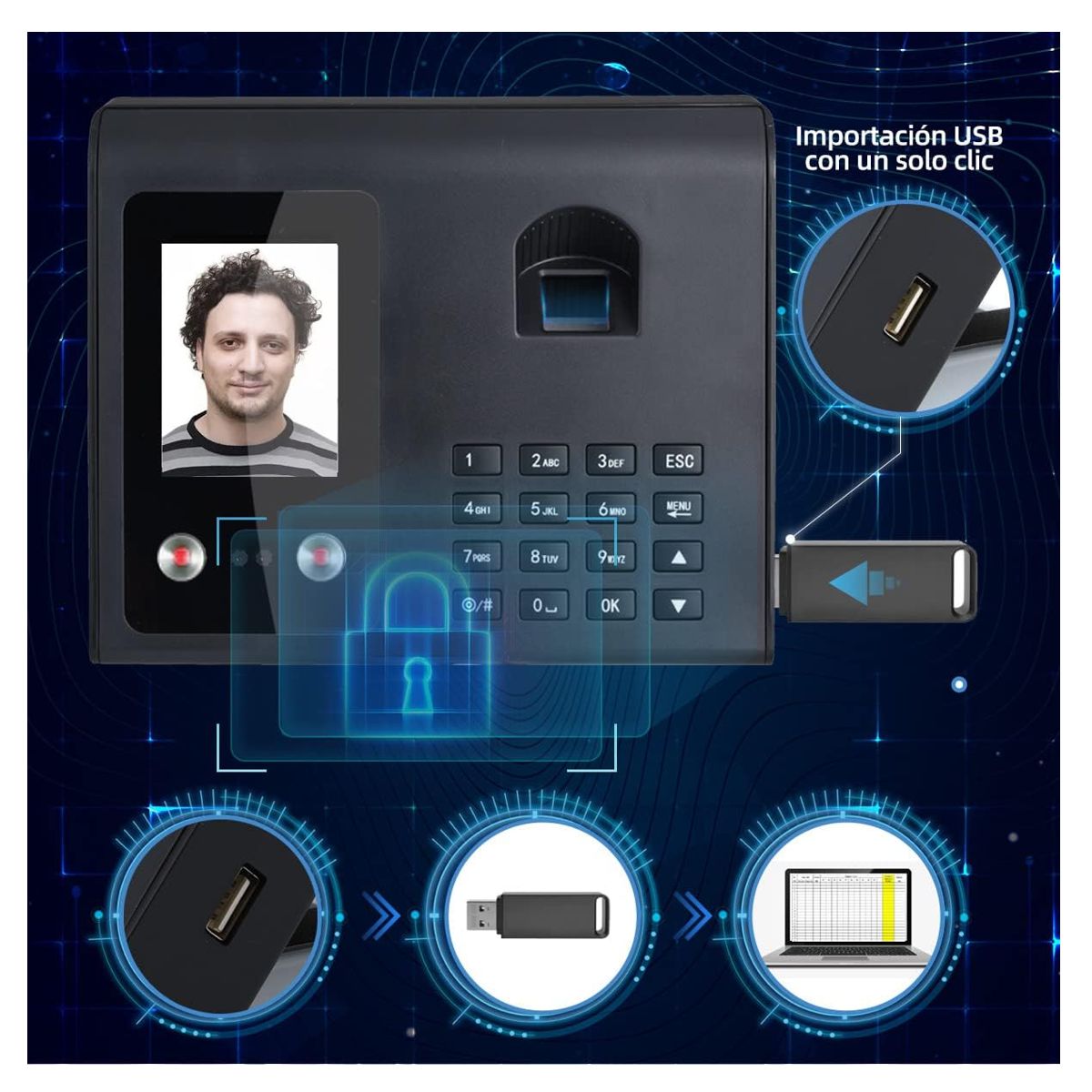 Reloj Checador Huella Digital Reconocimiento Facial Negro