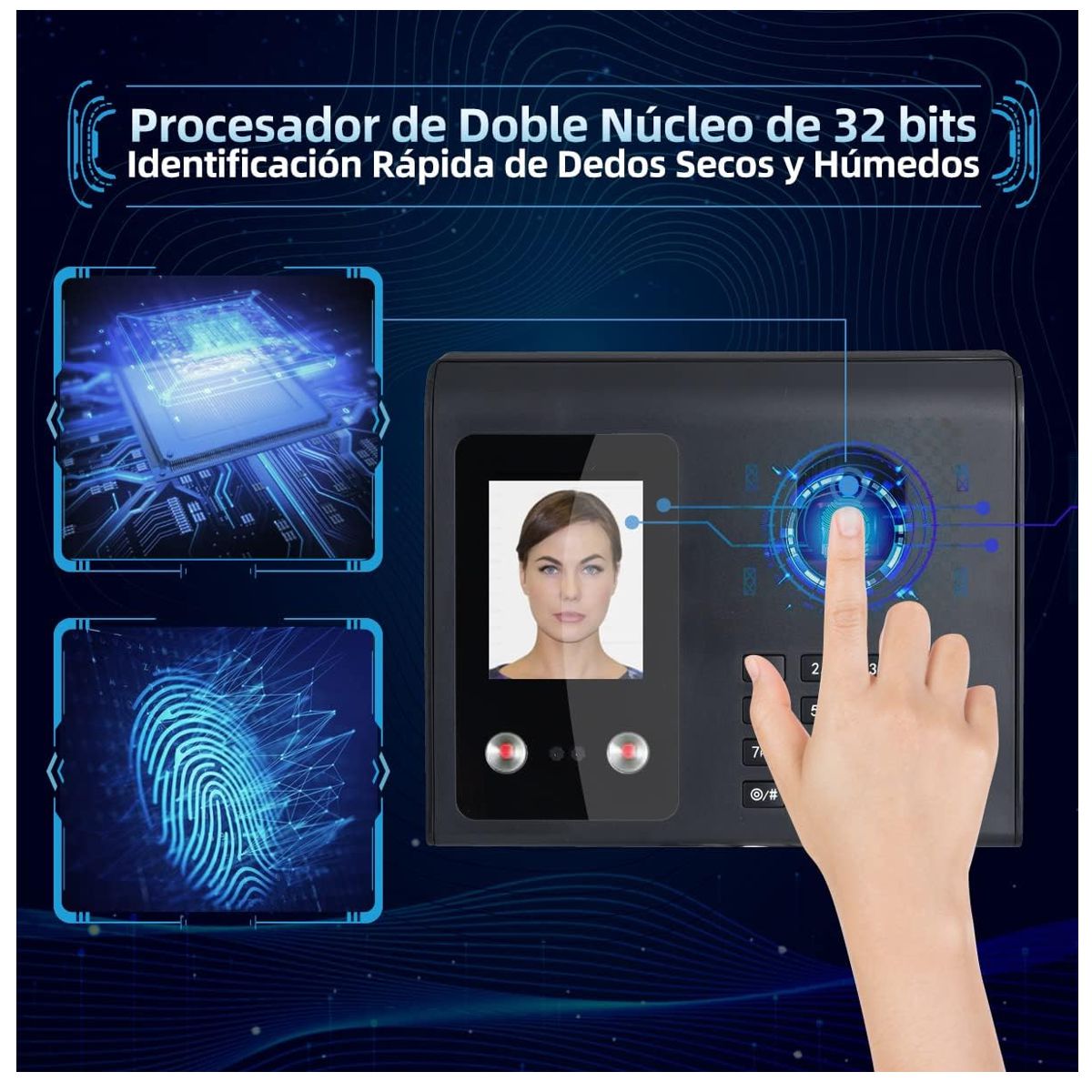 Reloj Checador Huella Digital Reconocimiento Facial Negro