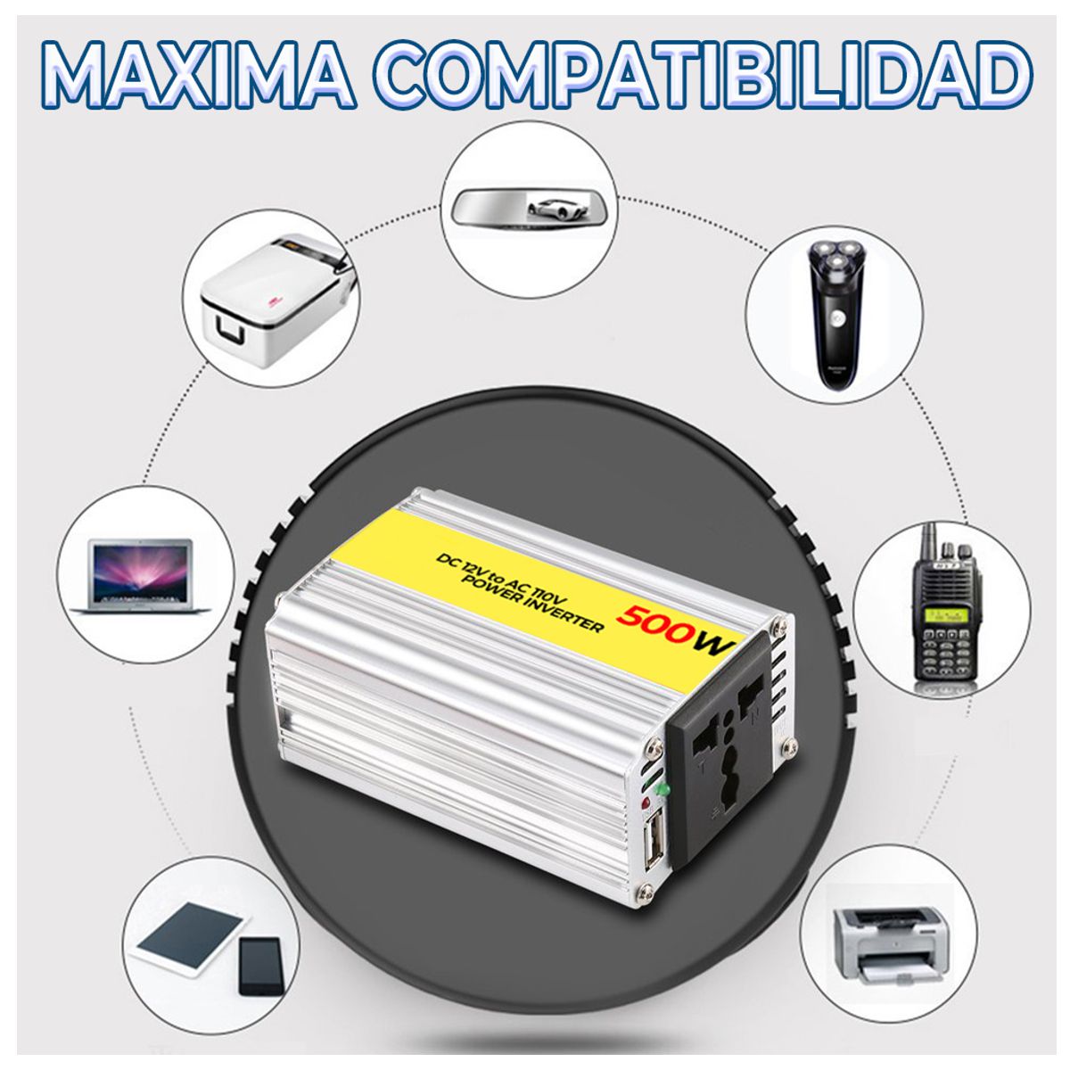 Inversor De Corriente Automotriz de 12v a 110V 500W Amplia Compatibilidad