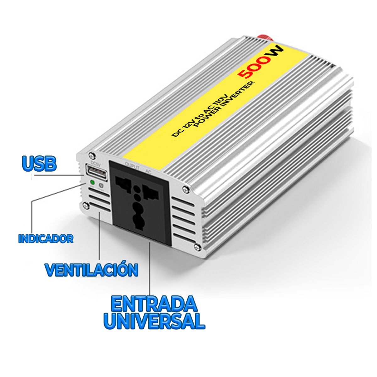 Inversor De Corriente Automotriz de 12v a 110V 500W Amplia Compatibilidad