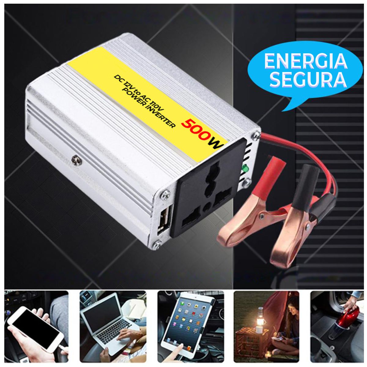 Inversor De Corriente Automotriz de 12v a 110V 500W Amplia Compatibilidad