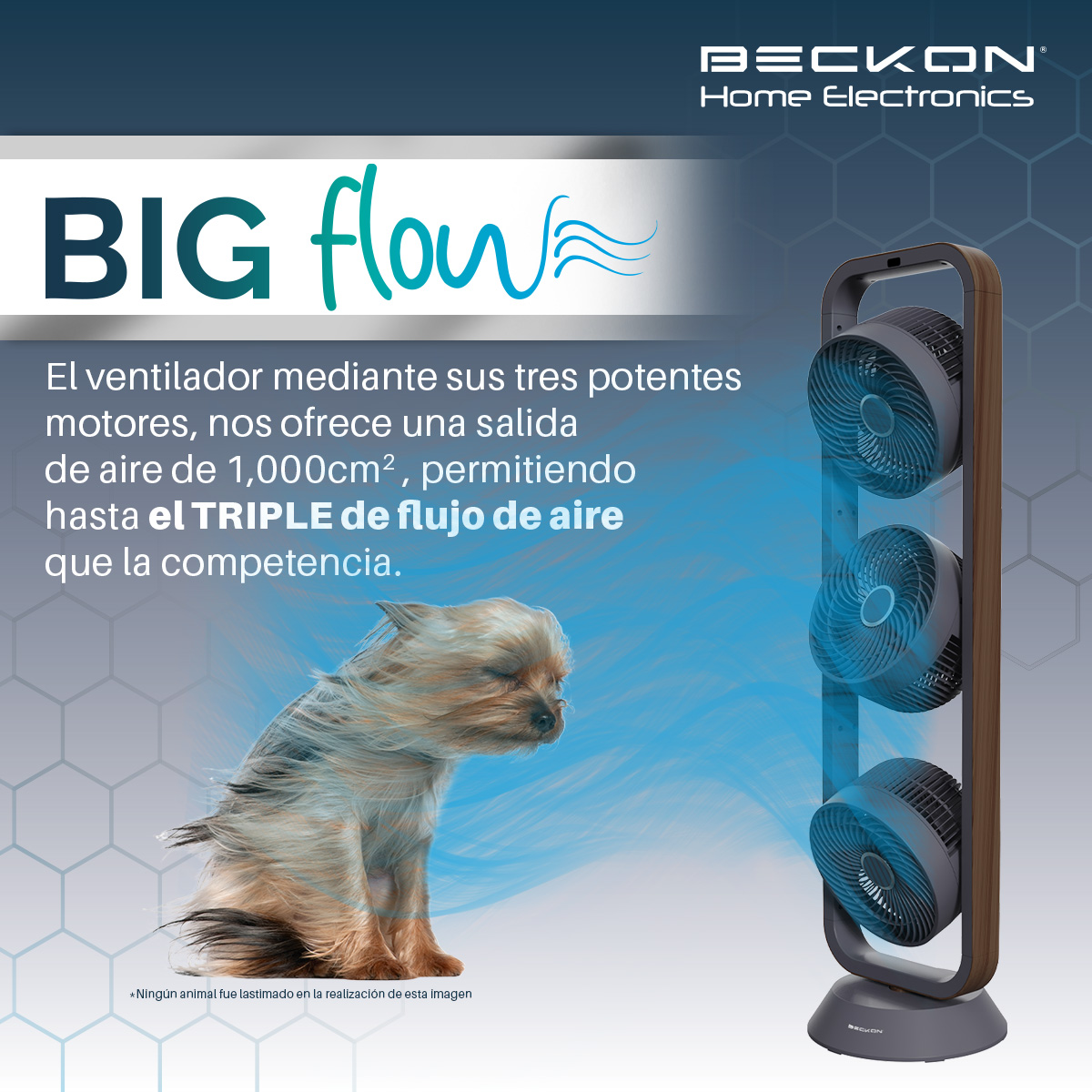 Ventilador de torre Turbo circulador 100cm de alto BECKON con 3 motores BIG FLOW acabado tipo madera +control remoto +oscilación +temporizador +modos de uso