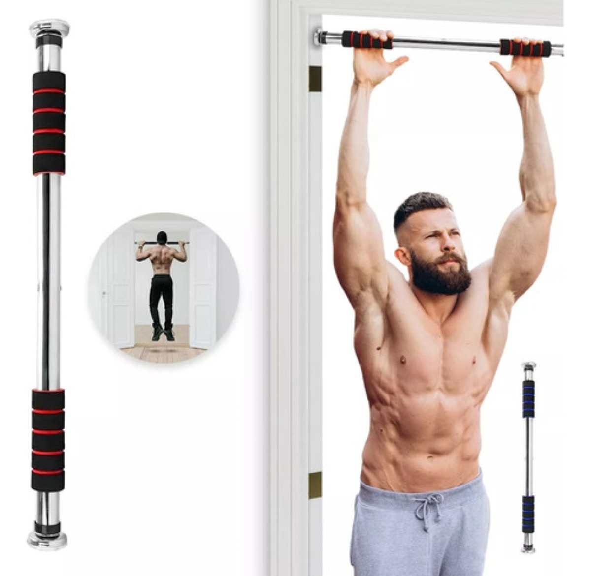 Barra Dominadas Para Puerta Abdominales Casa Gym Extensible PLATA