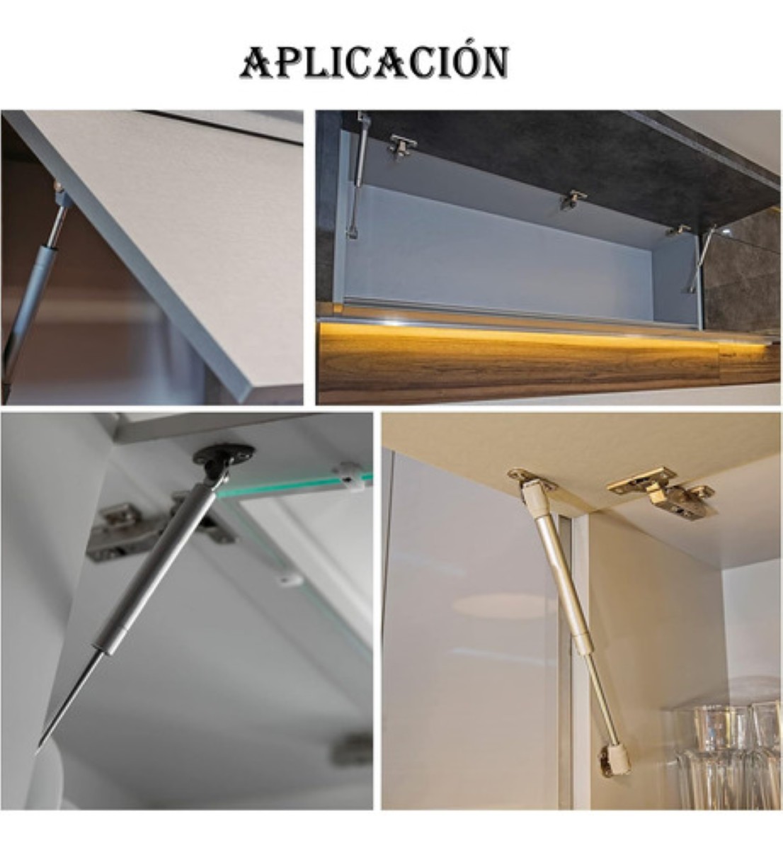 4 Pistones Amortiguador Gas Tope Puerta Para Alacena Cocinas PLATA 100N