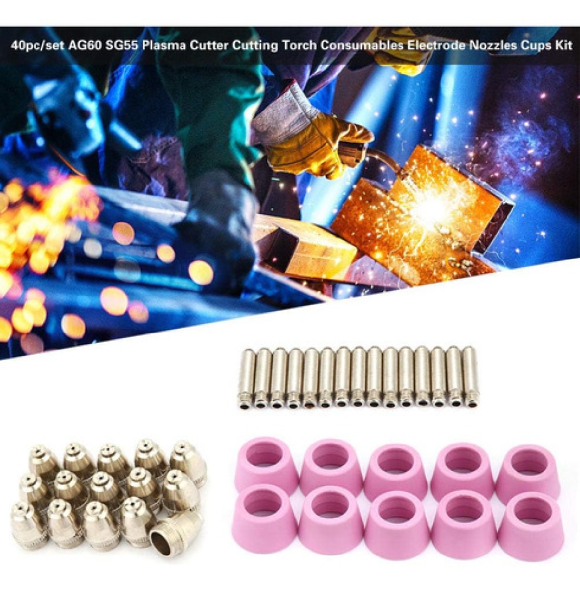 35pcs Antorcha De Cortador Por Plasma Ag60 Sg55, Consumible ROSA PLATA 