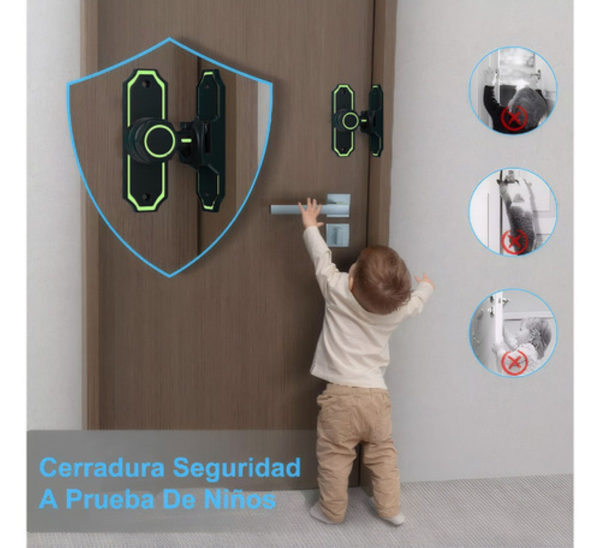 Pestillo Luminoso 180° Para Puerta Baño NEGRO VERDE