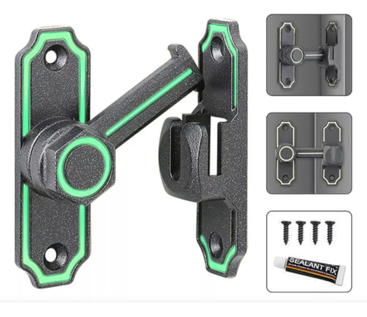 Pestillo Luminoso 180° Para Puerta Baño NEGRO VERDE