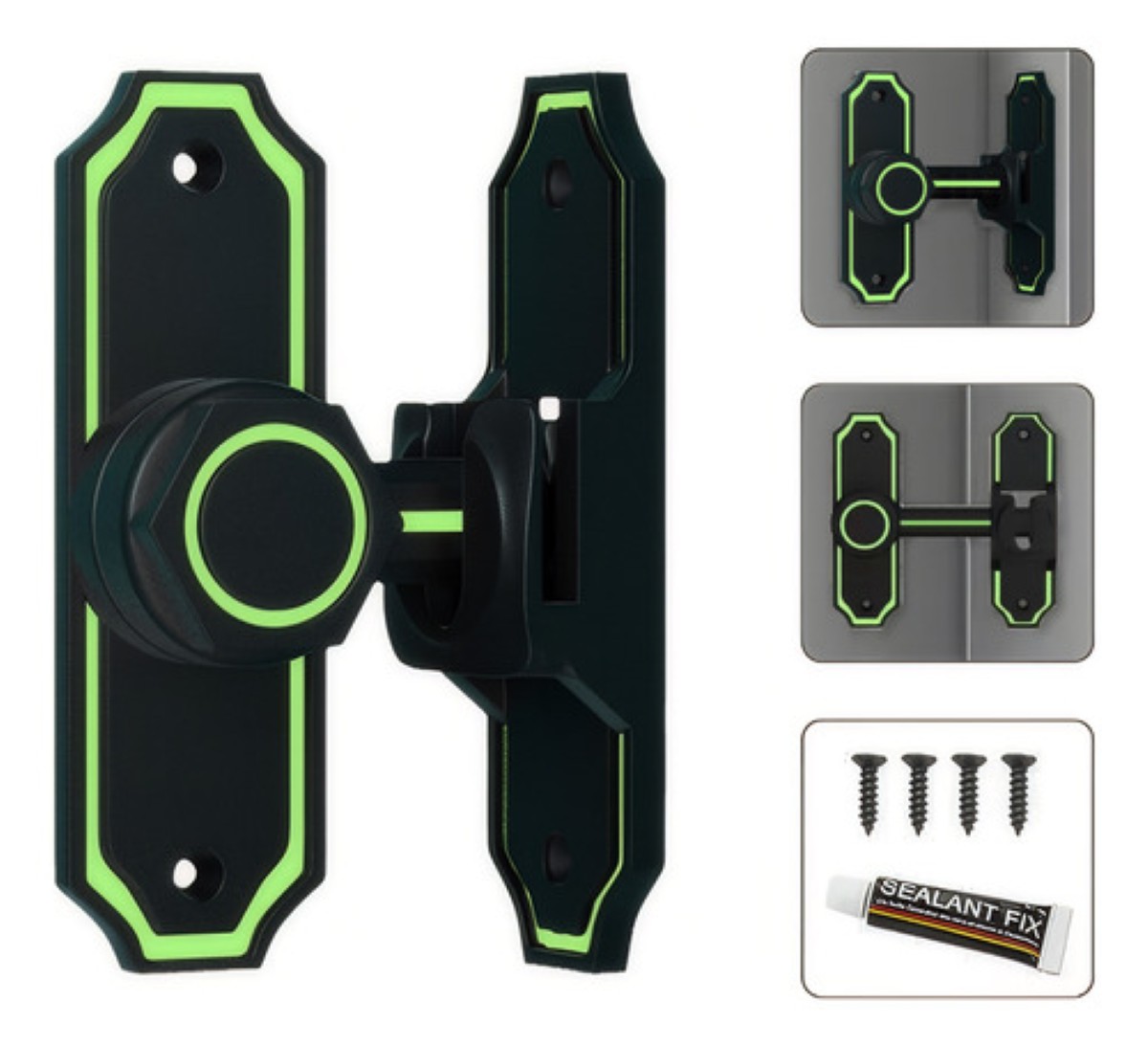 Pestillo Luminoso 180° Para Puerta Baño NEGRO VERDE