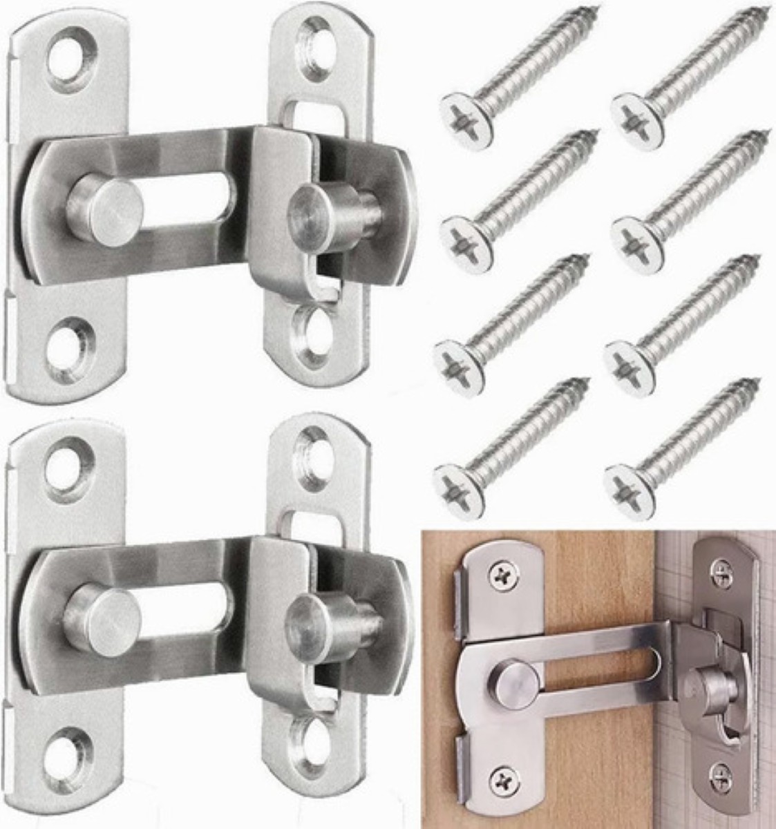 Ángulo Recto Cerrojos Y Pestillo Para Puertas, 2 Piezas plata
