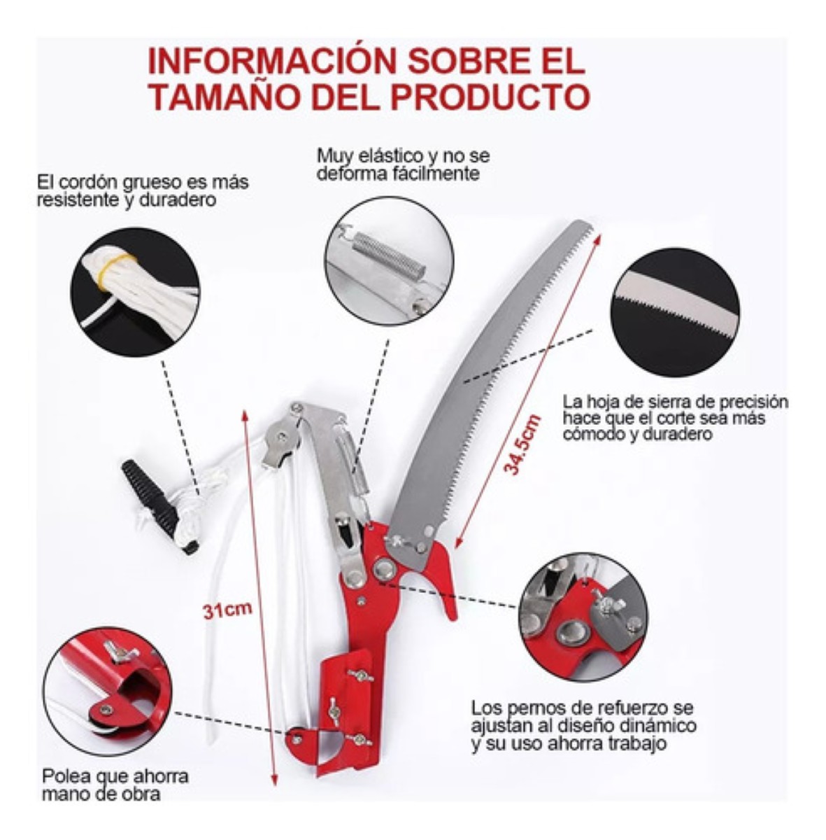 Cortador De Ramas Altas Exteriores 2 En 1 Para Ramas Altas rojo plata