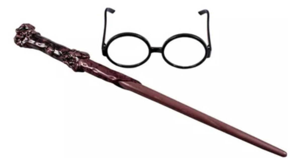 Varita Harry Potter Con Luz Incluye Unos Lentes Para Disfraz marron negro