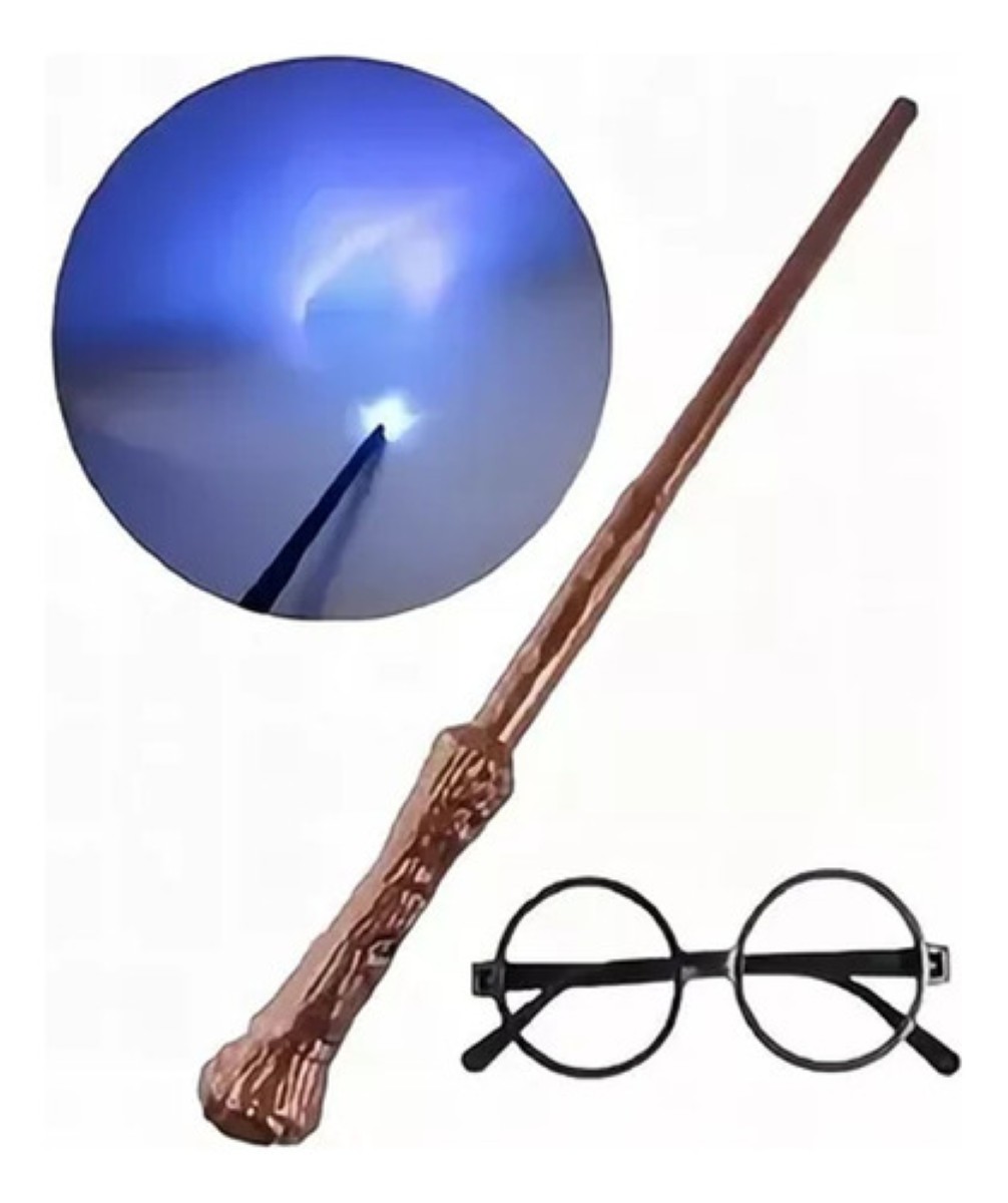 Varita Harry Potter Con Luz Incluye Unos Lentes Para Disfraz marron negro