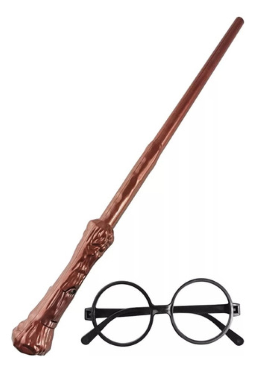 Varita Harry Potter Con Luz Incluye Unos Lentes Para Disfraz marron negro